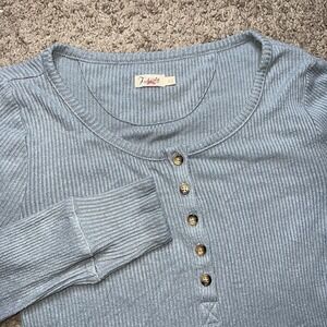 Faherty Womens Legend Apres Waffle Knit Henley Top Shirt Size Small Light Blue